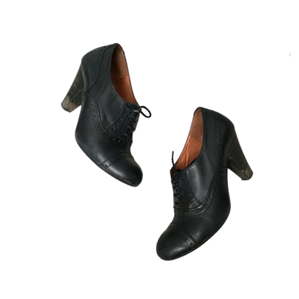 Topshop Office Size 37 Black High Heeled Leather Brogue Retro Chic Oxfords